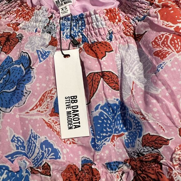 NWT Steve Madden BB Dakota XS Pink Ruffle Mini Skirt Maya Floral Resort Beach - Picture 6 of 8